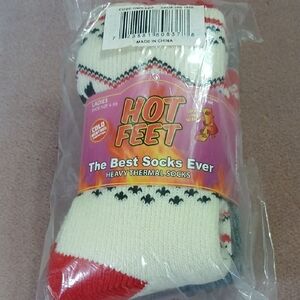 Heavy Thermal Socks - White with Red Accents